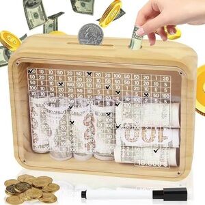 Wooden Savings Box with Clear Front